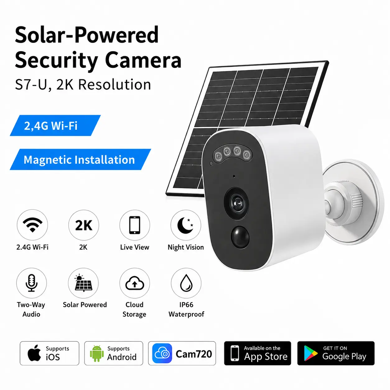 JOOAN S7-U 2K 3MP Wireless Outdoor Security Camera 2/3/4-Pack – Magnetic Mount, Smart Human Detection, Night Vision, Two-Way Audio, Waterproof, 5200mAh Battery, 2.4GHz WiFi, All-Weather