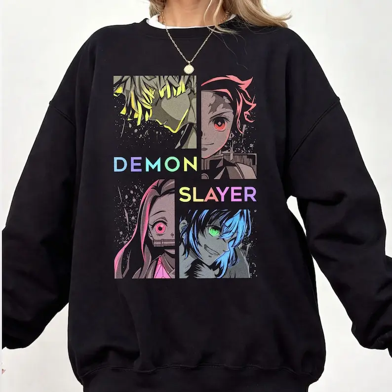 Tanjiro Nezuko Zenitsu Inosuke Inspired Anime Hoodie, Japanese Graphic Sweatshirt, Manga Style Pullover, Unisex Streetwear