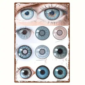 Vintage Metal Tin Sign Featuring Colored Contact Lenses Display Durable Wall Art for Indoor and Outdoor Decoration in Square Shape