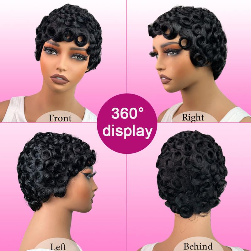 ShowRealHair 025 Pixie Cut Wig for Black Women Pin Curls Short Bomb Curly Wigs Brazilian Virgin Human Hair Short Curly Pixie Wigs Pixie Cut Layered Wig Natural Black Short Wigs for Black Women Short Glueless Wig ShowRealHair 025 Pixie Cut Wig for Black Women Pin Curls Short Bomb Curly Wigs Brazilian Virgin Human Hair Short Curly Pixie Wigs Pixie Cut Layered Wig Natural Black Short Wigs for Black Women Short Glueless Wig