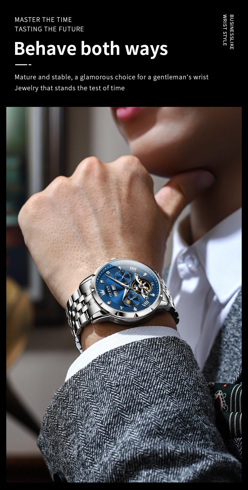 Genuine high-grade hollow design multi-function dial men's watch OLEVS brand flagship new trend luminous waterproof automatic mechanical watch 6701