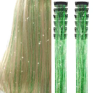 Fruit Green Color Hair Tinsel Pack of 12 Pcs Glitter Hair Accessories 20 Inch Clip in Extensions for Women Girls Party Kit Easy Install Non Toxic