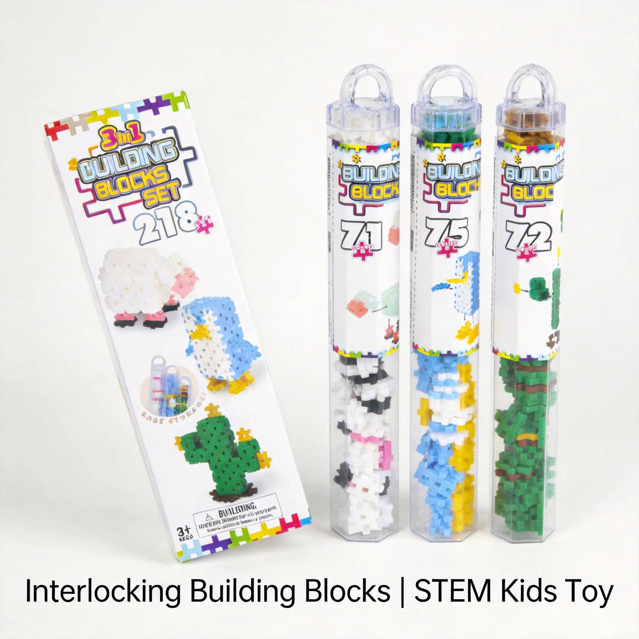 3-Pack Mini Cross Interlocking Building Blocks Set, STEM Educational Puzzle Blocks for Kids & Adult Stress Relief