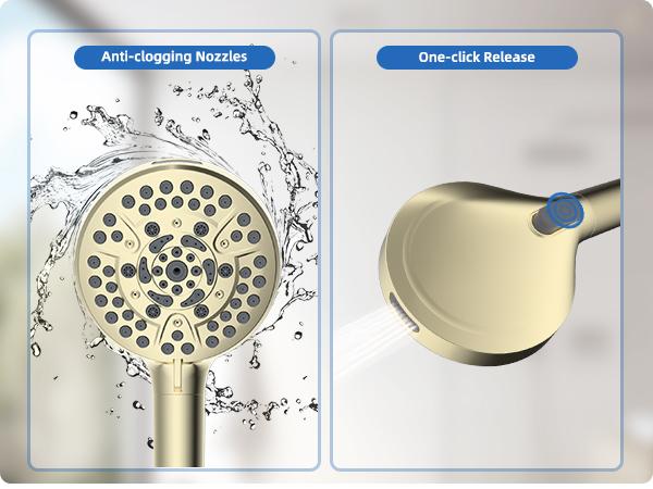 Hibbent All Metal Shower Head, 10" High Pressure Rainfall/Handheld Shower Combo with 11" Extension Arm, 10-Spray Handheld Showerhead, 71" Long Hose, 3-Way Diverter Valve, Shiny Gold