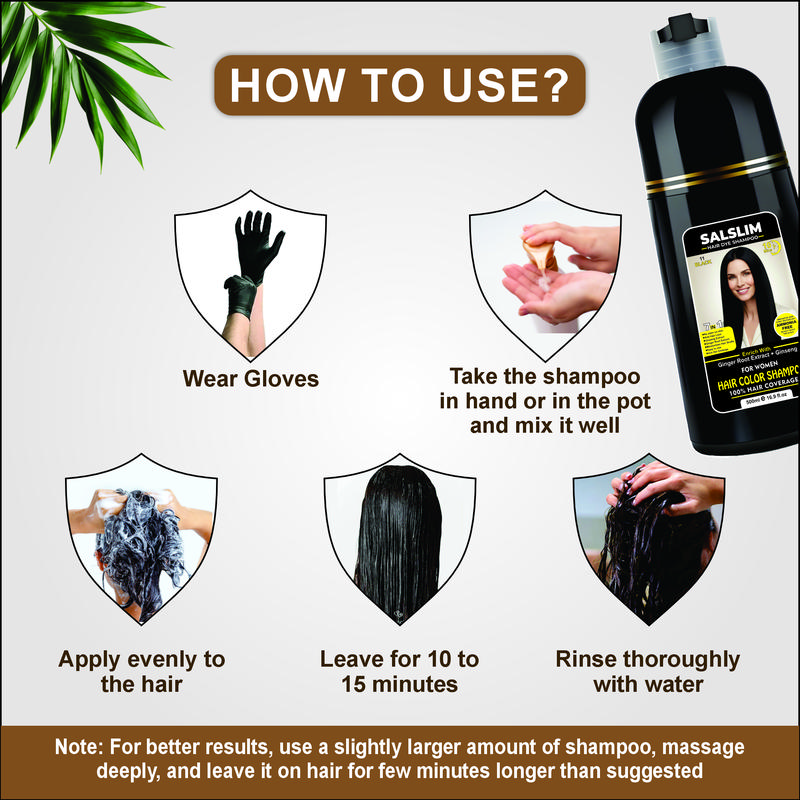 SALSLIM 7-in-1 Men Hair & Beard Dye Shampoo | Instant Gray Coverage | Ammonia-Free | Ginger Root & Ginseng | 500ml