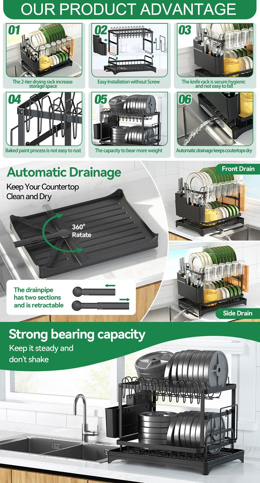 2-layer Dish Drying Rack, Kitchen Dish Drying DrainRack,Multifunctional Kitchen Storage Rack, KitchenAccessories, Home Organizer