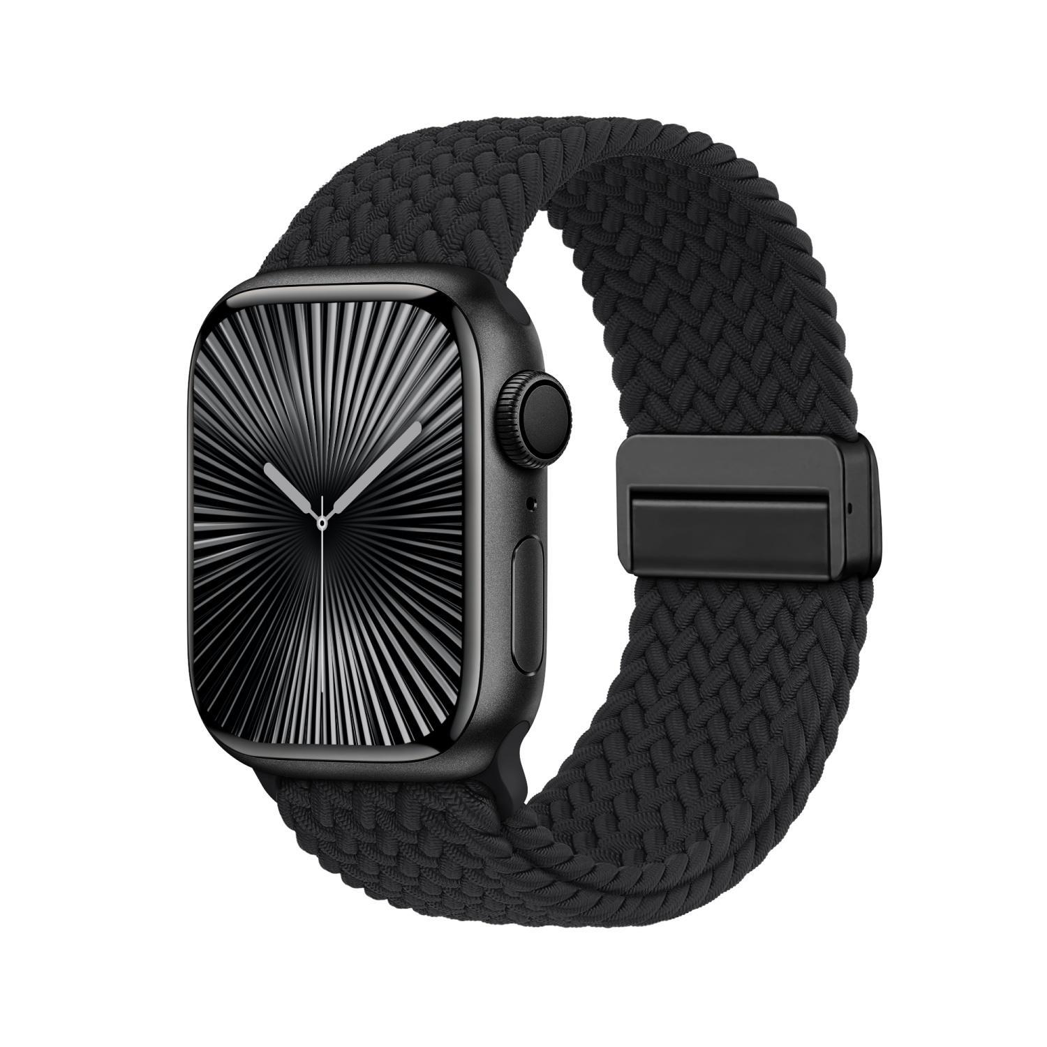 Suitisbest Braided Stretchy Bracelet Band Compatible with Apple Watch 38/40/41/42/44/45/46/49mm, Magnetic Clasp Soft Nylon Braided Sport Solo Loop