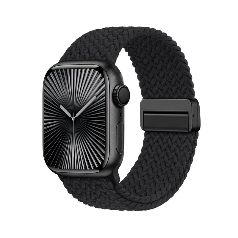 Suitisbest Braided Stretchy Bracelet Band Compatible with Apple Watch 38/40/41/42/44/45/46/49mm, Magnetic Clasp Soft Nylon Braided Sport Solo Loop