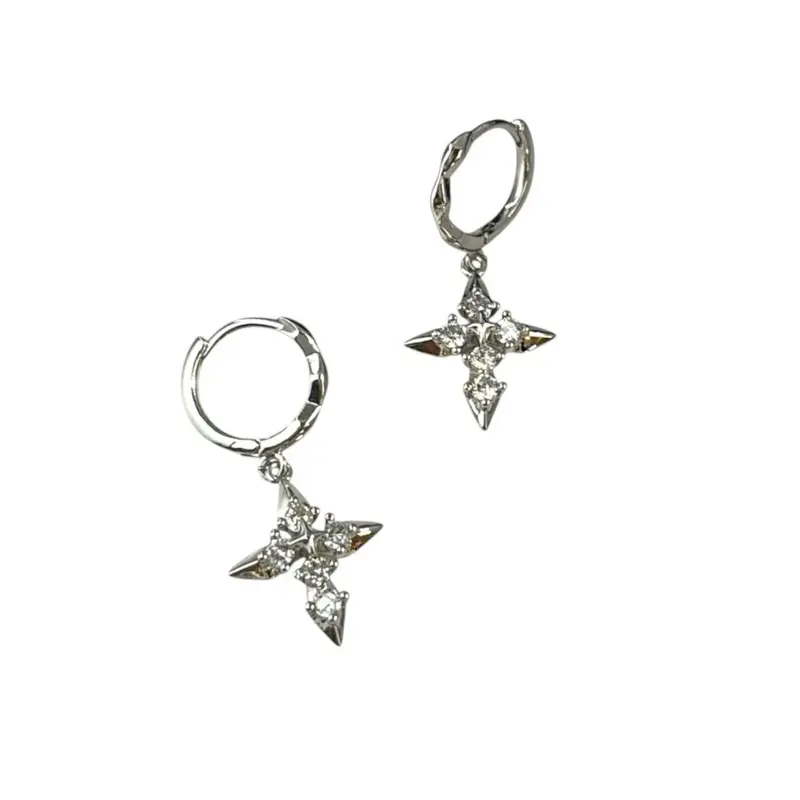 CZ Star Dangle Drop Earrings for Men Women Streetwear Hip Hop Punk Unisex Style