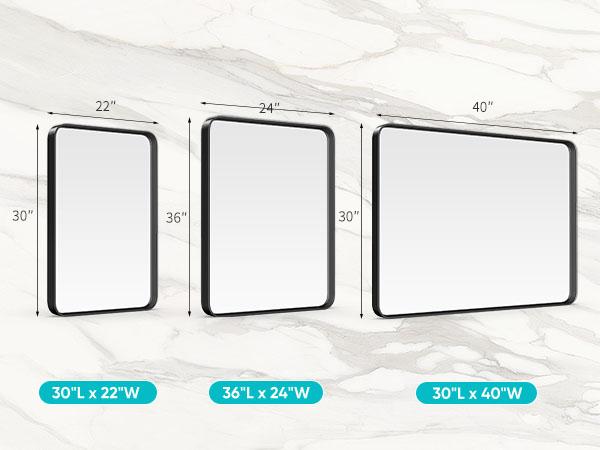 Bathroom Mirror Vanity Mirror for Wall, Aluminum Alloy FramedFarmhouse,Anti-Rust,Tempered Glass, Rounded Rectangle,Hangs Horizontally or Vertically