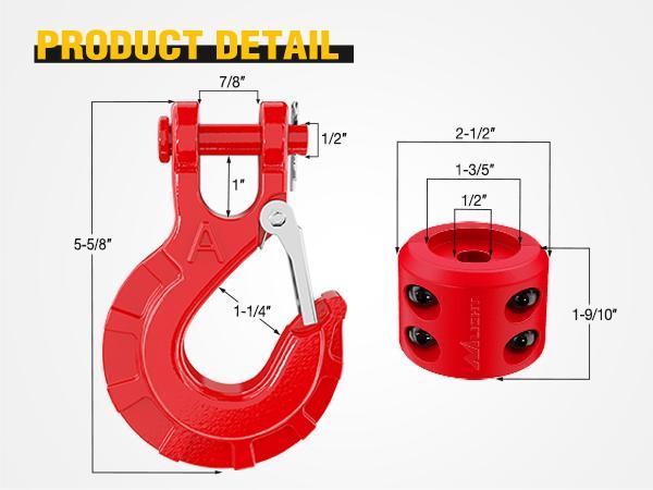 Nilight Forged Steel Winch Hook 3/8" Grade 70 Safety Latch Winch Cable Hook Stopper & Clevis Slip Hook Sets, Included Allen Wrench,Max 35,000 lbs