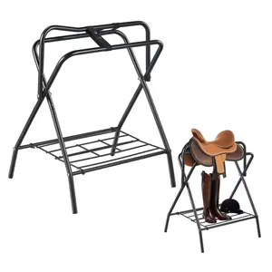 【Summervibes】VEVOR Folding Saddle Rack,  , 28 x 19 x 37.5 in, 2 Packs Freestanding Horse Saddle Stand, Portable Horse Blanket Holder, Heavy Duty Steel Saddle Rack for English & Western Saddles, Tack Storage, Black