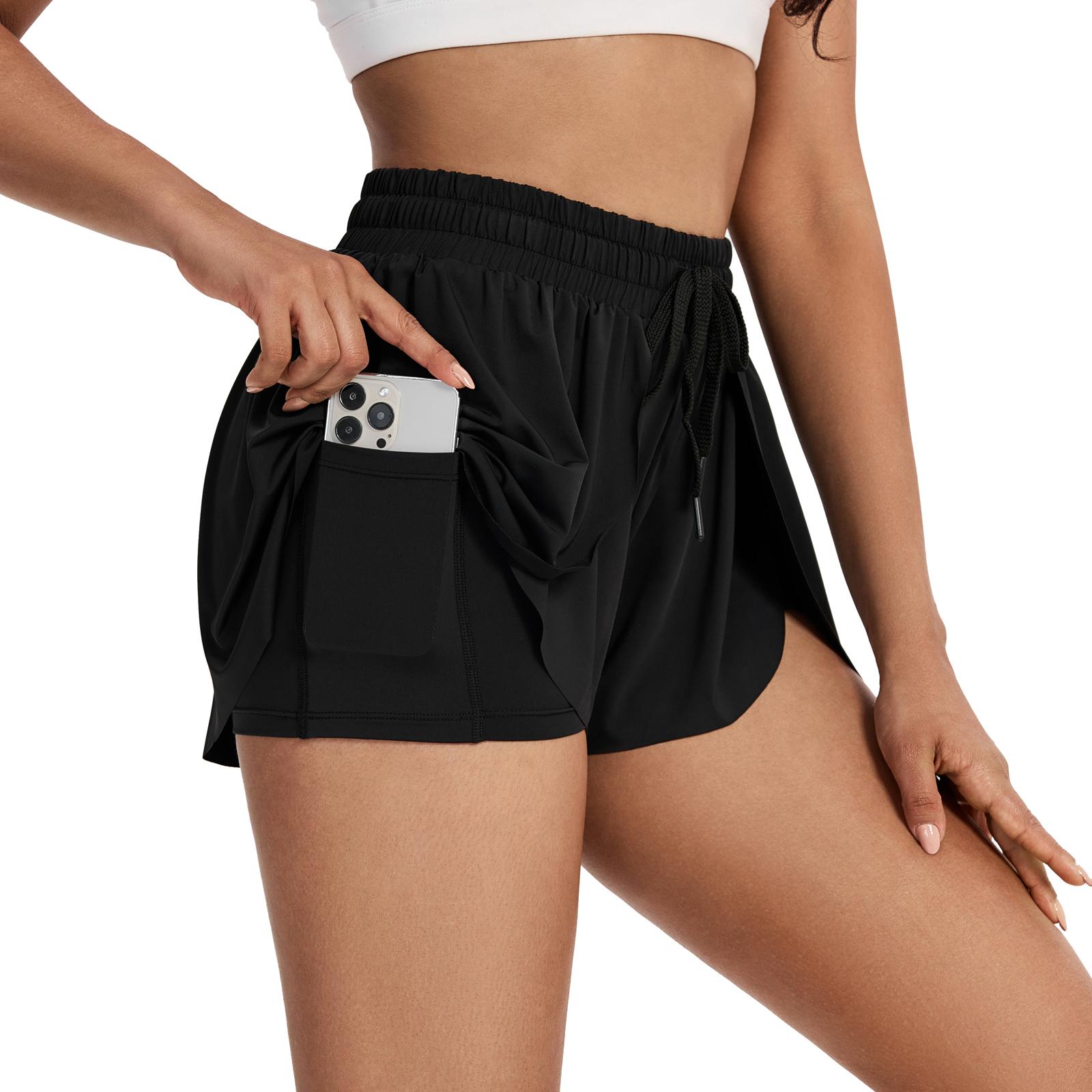 2 Pack/2 Pcs Flowy Running Shorts for Women 2 in 1 Gym Yoga Athletic Workout Active Wear Tennis Skirt with Pockets Butterfly Sweat Spandex Cheer Skort Teen Girls Cute Trendy Clothes Fashion Clothing Summer Outfits