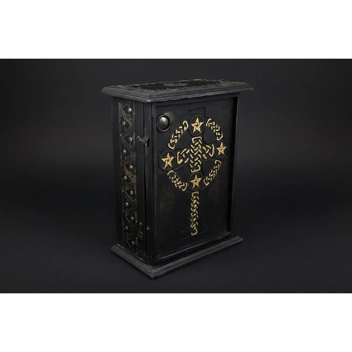 Pentacle & Celtic Cross Wooden Cabinet, Home Organiser with Storage Boxes for Home Supplies Organization