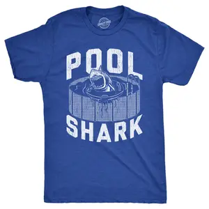 Mens Pool Shark T Shirt Funny Swimming Pools Great White Sharks Joke Tee for Guys Mens Funny T Shirts Cool Vintage Fashion T-Shirt Gift Classic Menswear Shark Apparel for Men Funny Animal Short Sleeve Novelty Royal -
