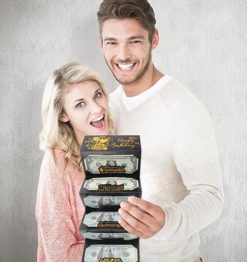 4Pack Birthday Dollar Folding Black/Pink Envelopes Gold Stamping Gift Pack with 6Slot DIY Holiday Cash Envelopes for Party Festive Decorations Money Birthday Cards with Envelopes Surprise Birthday Gifts Valentine's Day Gifts Christmas Gifts Party Supplies