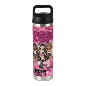 Bratz Pattern 20oz Stainless Steel Insulated Water Bottle with Leak-Proof Lid & Handle, Portable Thermal Drinkware for Home/Office/School, Perfect Gift for Friends & Bratz Fans