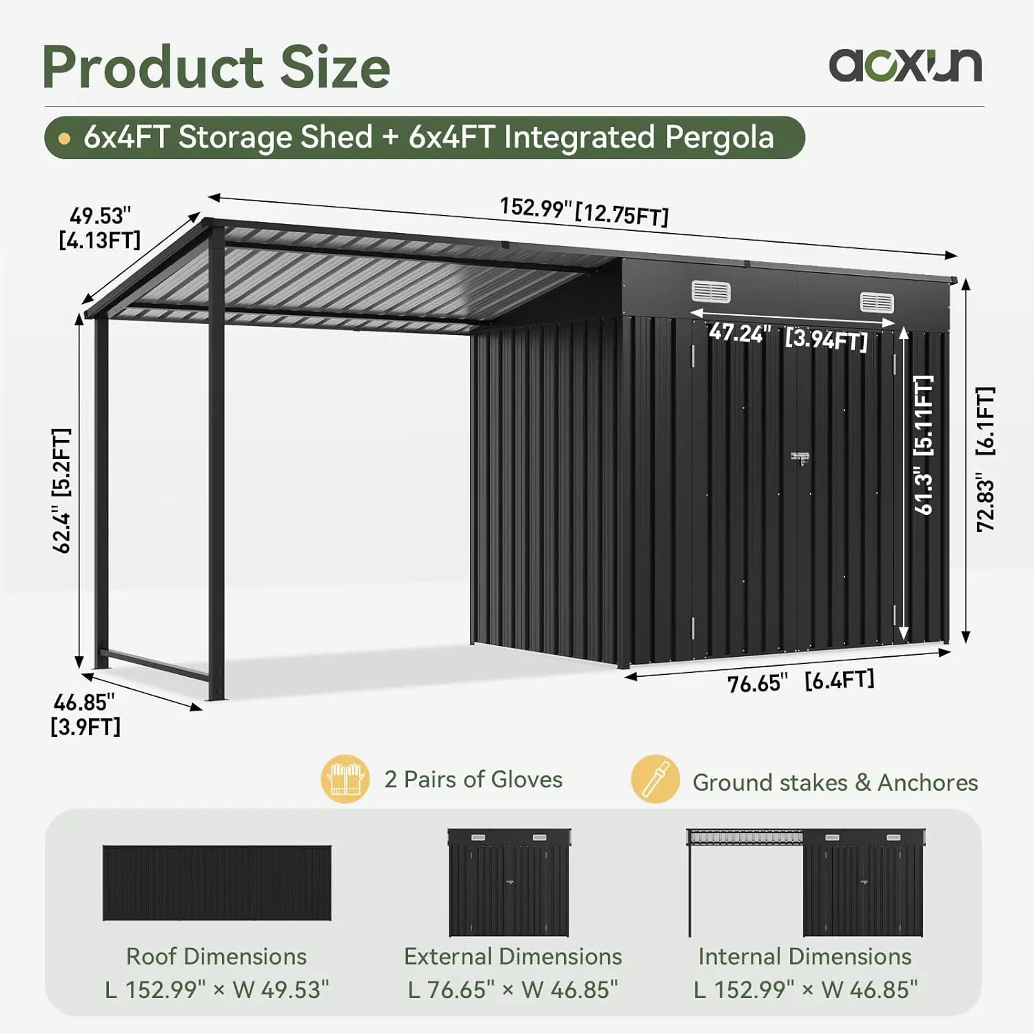 6x4FT / Black with 6x4FT awning