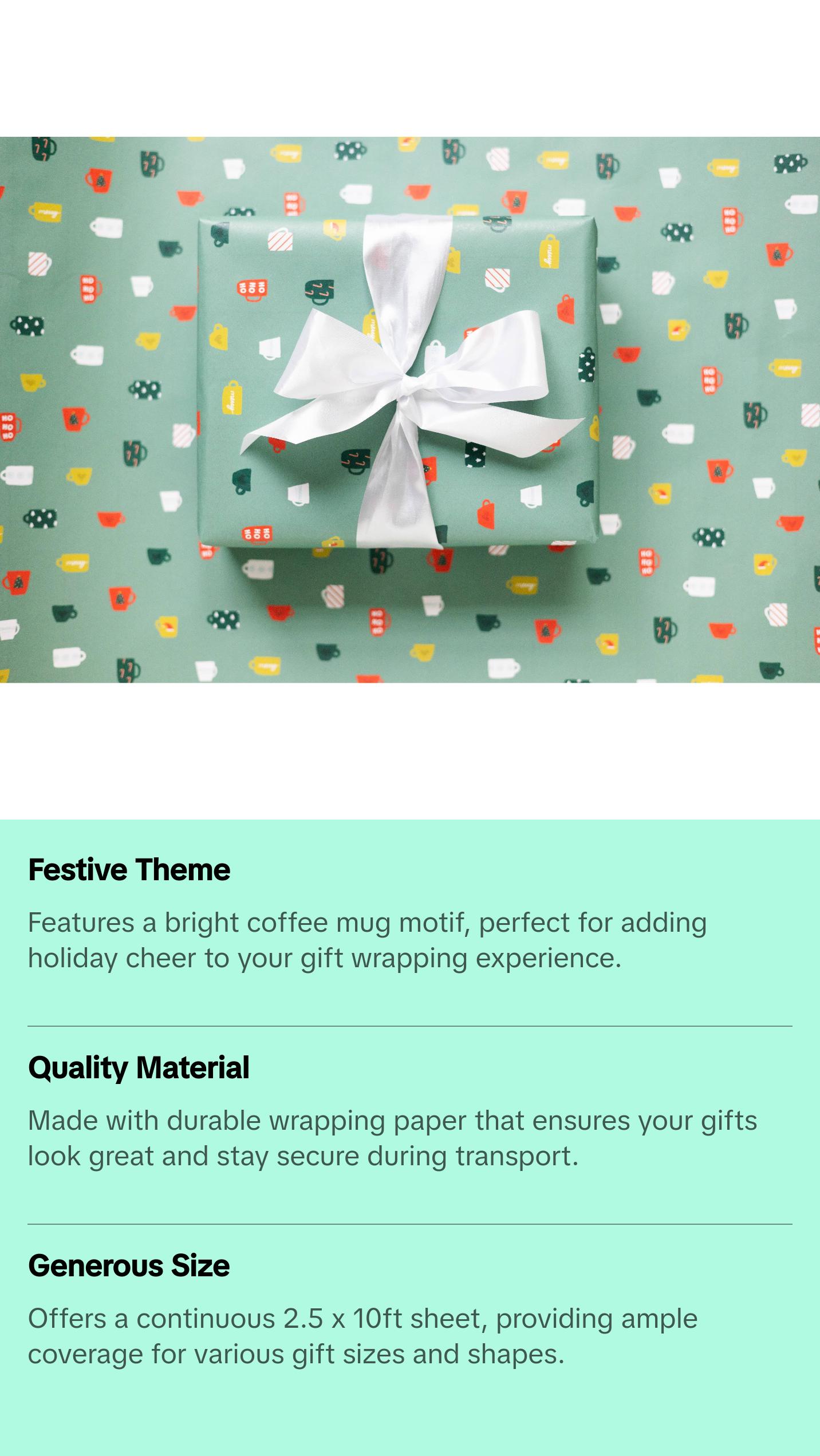 Holiday Coffee Mugs Wrapping Paper Roll