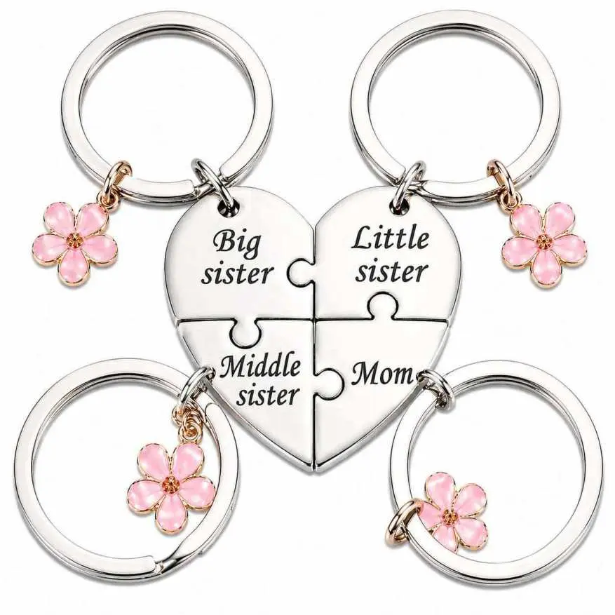 4-Piece Heart Puzzle Keychain Set, Engraved Matching Keychains for Mom and Sisters, Sentimental Family Gift for Mother's Day, Birthday, Gifts