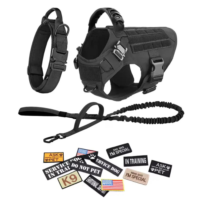 Tactical Dog Harness Leash Collar Set for Medium and Large Dogs German Shepherd Malinois Training Walking Vest For All Breeds Dog #backtoschool,back to school