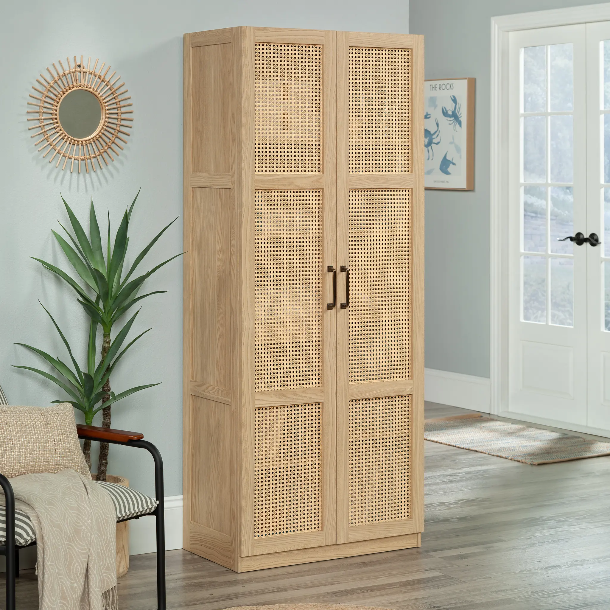 Sauder Miscellaneous Storage Cabinet - Space Saving Furniture, Compact Design, 2 Spacious Doors, 4 Adjustable Shelves, Adjustable Organizer Living Room Cabinet, Room Transformation Ready for Linens & Supplies, Adjustable Organizer Living Room Furniture
