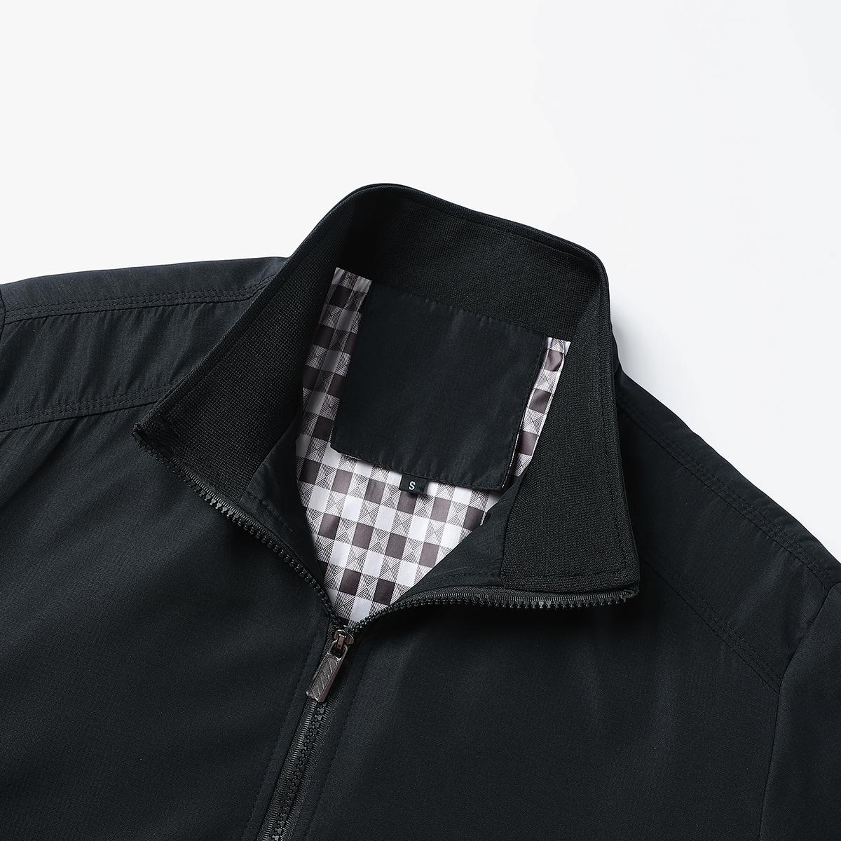 Men's Lightweight Polyester Jacket - Non-Stretch Formal and Daily Jacket, Stand Collar Design, Zipper Pocket - Office, Work Clothing, Spring and Autumn Casual Outerwear - Easy Care Professional Suit, Simple Style, Washable Fabric