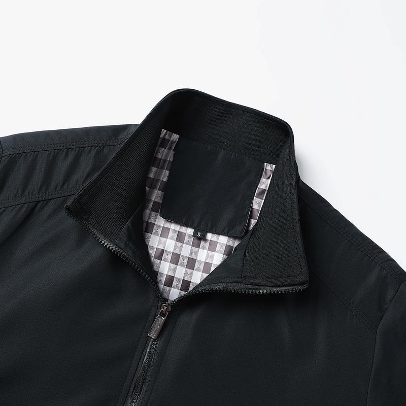 Men's Lightweight Polyester Jacket - Non-Stretch Formal and Daily Jacket, Stand Collar Design, Zipper Pocket - Office, Work Clothing, Spring and Autumn Casual Outerwear - Easy Care Professional Suit, Simple Style, Washable Fabric