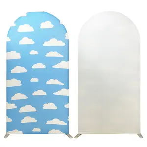 Blue Sky White Clouds Arch Cover 6.5FT Double-Sided Stretchy Fabric for Birthday Wedding Banquet Bridal Baby Shower Party Decoration Arch Wall Photography Background