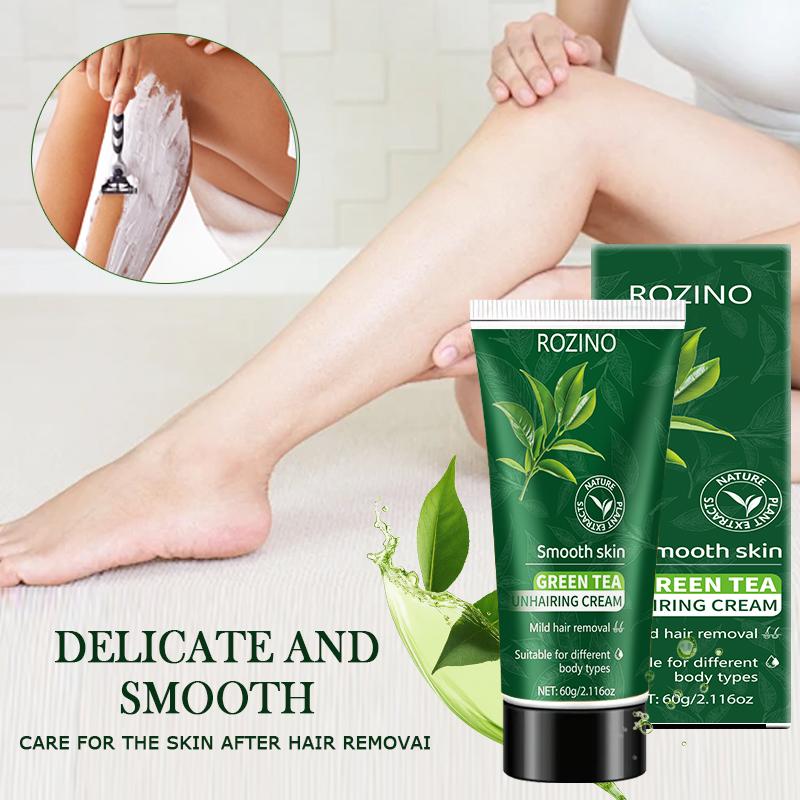 ROZINO Green Tea Hair Removal Cream - Mild & Non-Irritating Formula for Easy Lip Hair Removal Without Black Spots