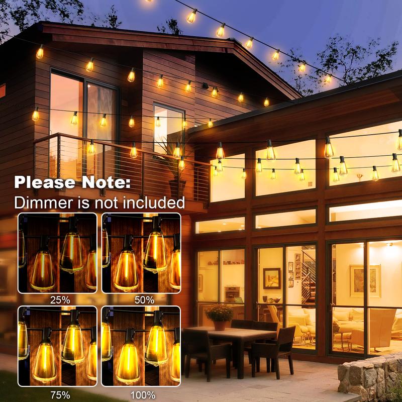 Dreamland Smart Outdoor String Lights Patio Deals 100FT with 32 Shatterproof,ST38 Vintage Edison Bulbs, Waterproof with with Remote and APP Control Hanging Lights for for Porch, Deck, Garden, Backyard, Balcony  ：