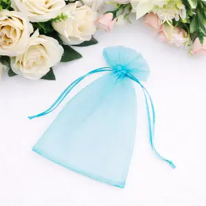 100 Pack Turquoise Organza Drawstring Gift Bags, 5" x 7" – Wedding Party Favor Bags