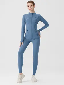 Women's Slim Fit 2-Piece Yoga Set - Stand Collar Cropped Jacket & Ankle-Length Leggings for Workout, Gym & Running