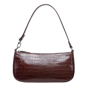 Women's Elegant Vintage Baguette Bag - Crocodile Embossed Leather Underarm Bag, Versatile Top Handle & Shoulder Bag Perfect for Daily Commute & Casual Outings