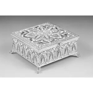 Silver and Austrian crystal plated art deco style jewelry box, trinket box, jewelry holder, gift or home decor, raised jewelry box inlayed with Austrian crystals