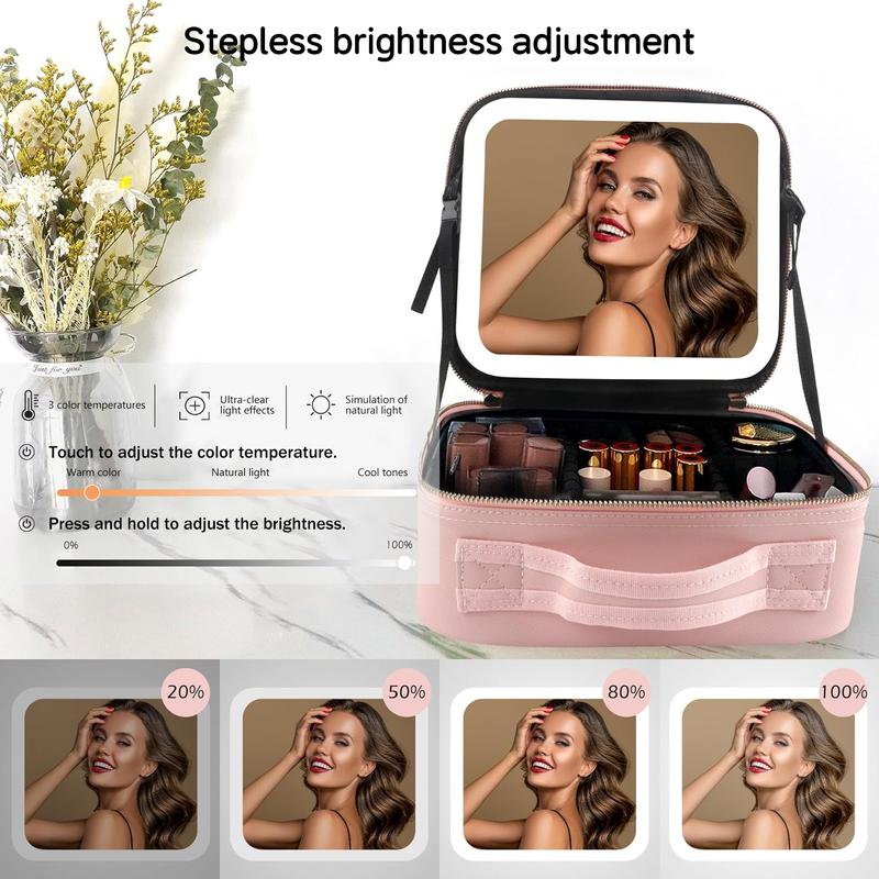Makeup Bag with Mirror and Light Travel Makeup Train Case Cosmetic Bag Organizer Portable Artist Storage Bag with Adjustable Dividers Makeup Brushes Storage Organizer Makeup Bag with Mirror and Light Travel Makeup Train Case Cosmetic Bag Organizer Portable Artist Storage Bag with Adjustable Dividers Makeup Brushes Storage Organizer