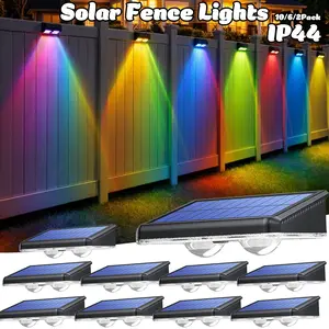 10 Pack/Waterproof Solar Outdoor Lights, Dusk to Dawn Fence & Deck Lighting, Warm White + RGB 7 Color Lights for Patio, Railing, Wall, Step and Backyard Decoration