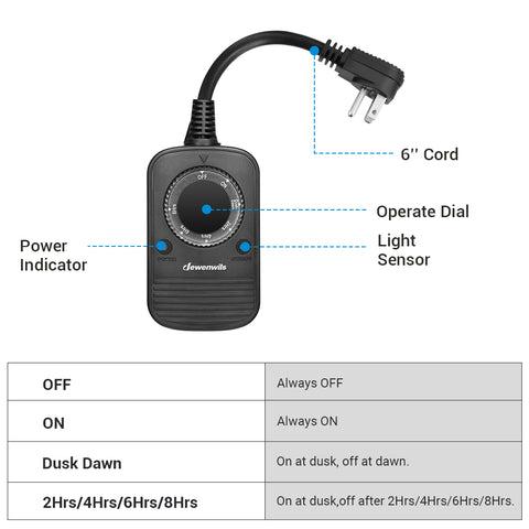 DEWENWILS Outdoor Timer, Dusk to Dawn Sensor Timer with Electrical Outlet (2 Pack)-HODT11A
