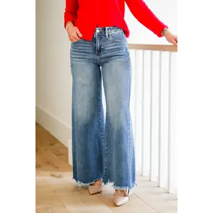 Risen High Rise Medium Wash Wide Leg Jeans