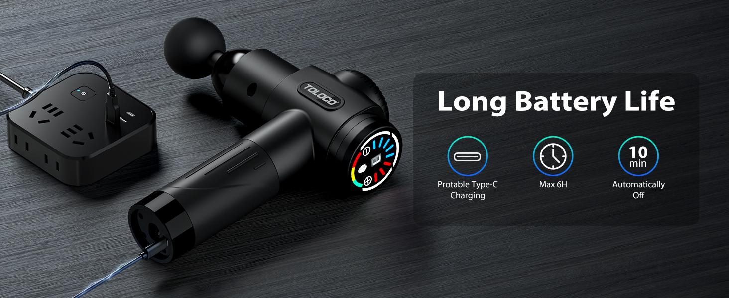 TOLOCO Massage Gun, Muscle Deep Tissue Massager with LED Display, 7 Speeds, Percussion Massage Gun with 10 Replacement Heads, Perfect Gift Relaxing Therapy