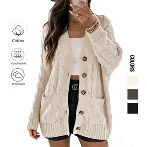 Womens Oversized Cardigans Long Sleeve Button Down Chunky Knit Loose Spring Fall Sweater Coats Cotton Comfortable Breathable Knitwear - Womenswear