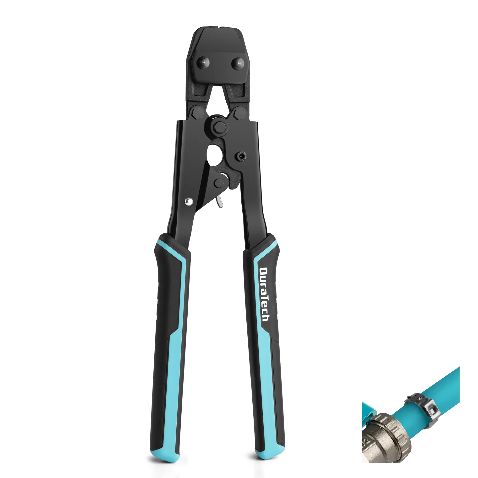 #backtoschool DURATECH Ratchet PEX Crimping Tool, PEX Cinch Tool for Fastening Stainless Clamps from 3/8-in to 1-in, Fits ASTM F2098 Clamps and 10mm Max Width Single Ear Clamps