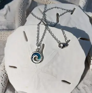 Wave Necklace 19" with Blue and Silver Pendant and Chain