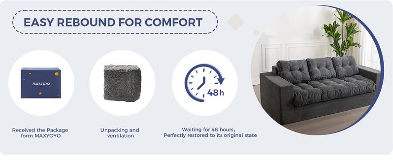 MAXYOYO 3 Seater Couch for Living Room, Boneless Couch with Tufted Cushion & Backrest, Upholstered Floor Sofa for Adults, No Assembly Required, Dark Grey