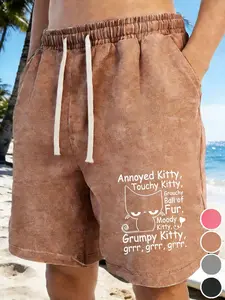 These 290G Brown Shorts Come with a White Drawstring And a Distinctive 'Annoyed Kitty' Design, Crafted from Premium Batik, Ideal for Summer Beach Trips, Relaxed Outings, And Active Days in Comfort