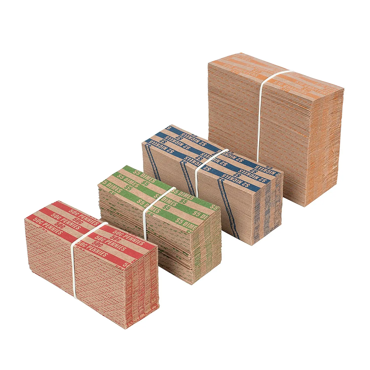 Coin Wrappers Assorted 500 Flat Stripped Coin Roll Wrappers for All Coins Including 200 Quarter Wrappers and 100 Each of Penny, Nickel, Dime Wrappers envelope money