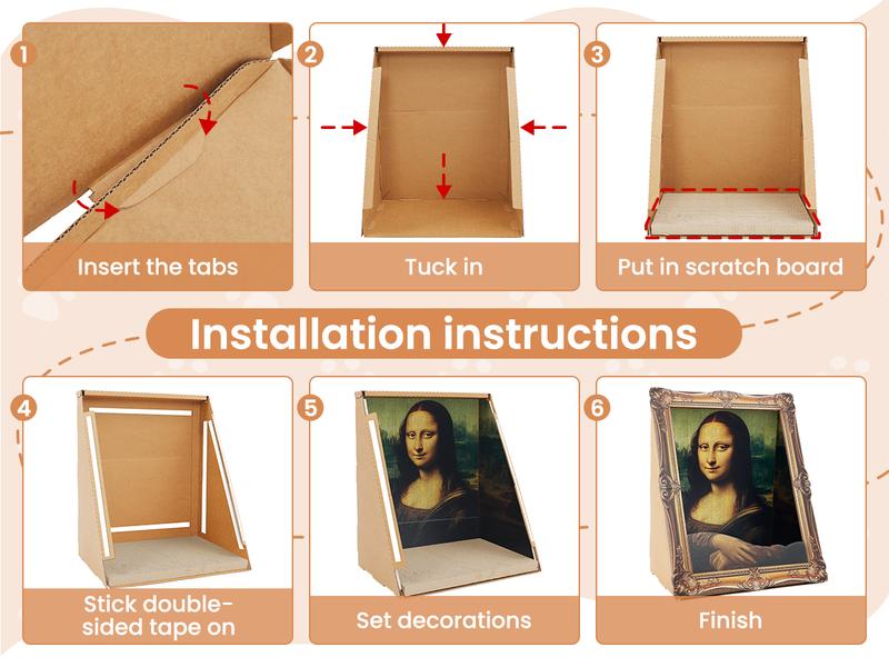 VAGASCAPE Mona Lisa Cat Scratcher Bed 2025 with Arm Front Panel Eco-Friendly Cardboard Cat House Easy-to-Assemble Artistic Home Decoration for Cats and Small Pets