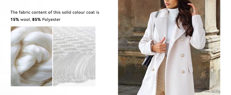 Ebossy Women's Basic Minimalist Chic White Winter Jacket Fitted Double-Breasted Wool Blend Warm Long Trench Coat Outerwear with Gold Buttons and 2 Hand Pockets for Elegant Office Wear Womenswear Tops