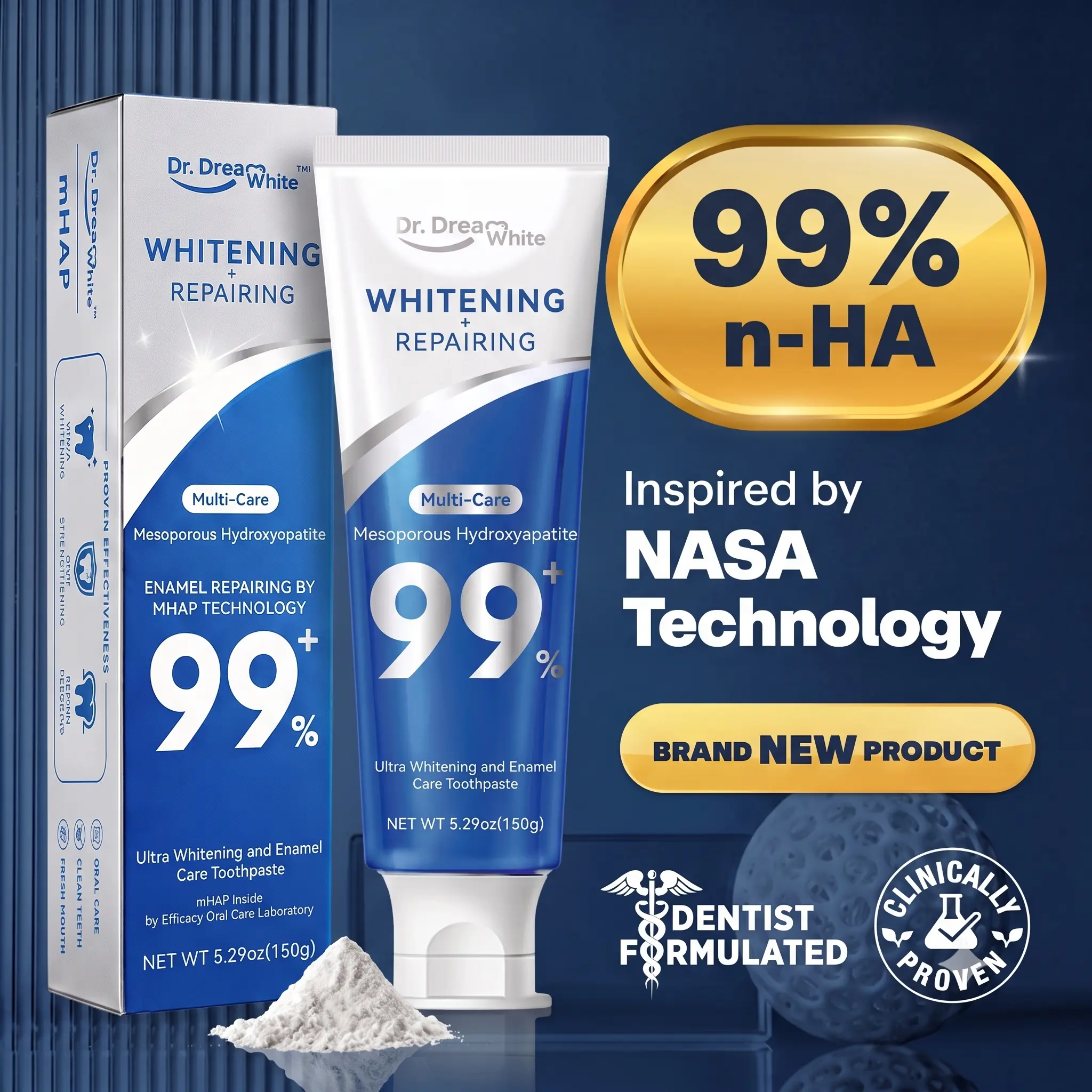 Dr.DreamWhite 99% Nano-Hydroxyapatite (nHAP) Toothpaste - Oral Care with Teeth Whitening, Enamel Repair, Anti-Sensitivity, Fresh Breath, Green Tea & Jasmine Infusions, Deep Clean Color Correction Duo