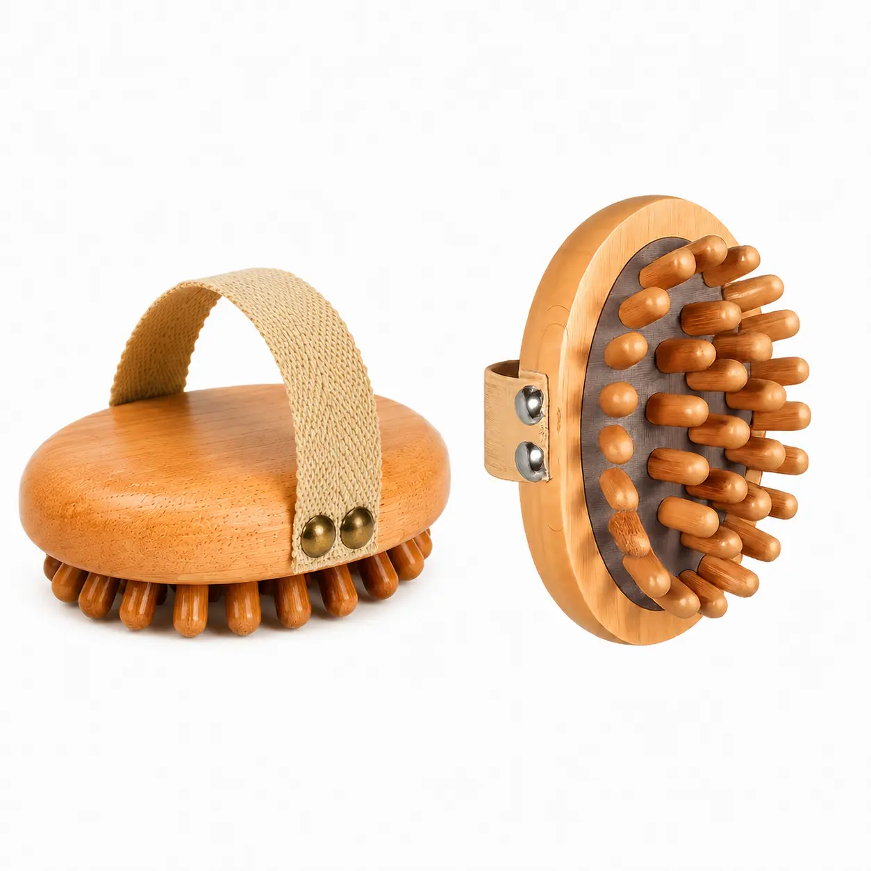 Wooden Body Massage Brush, Handheld Wood Massage Roller Tool with Adjustable Strap, Natural Wood Anti‑Cellulite Massager for Belly, Legs, Arms, Back, Deep Tissue Muscle Relaxation & Lymphatic Drainage